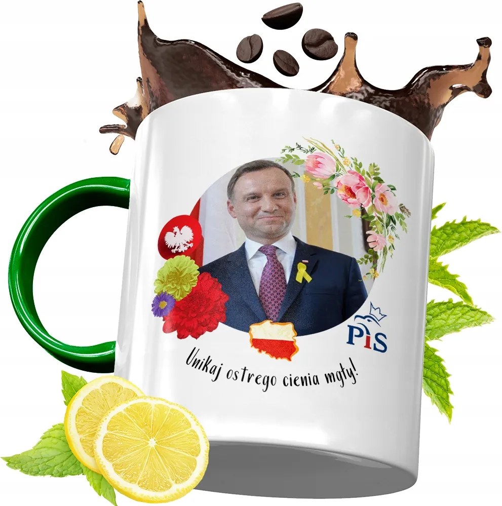 Zöld Bögre Andrzej Duda Elnök Ajándék Nyomtatott Fotóval