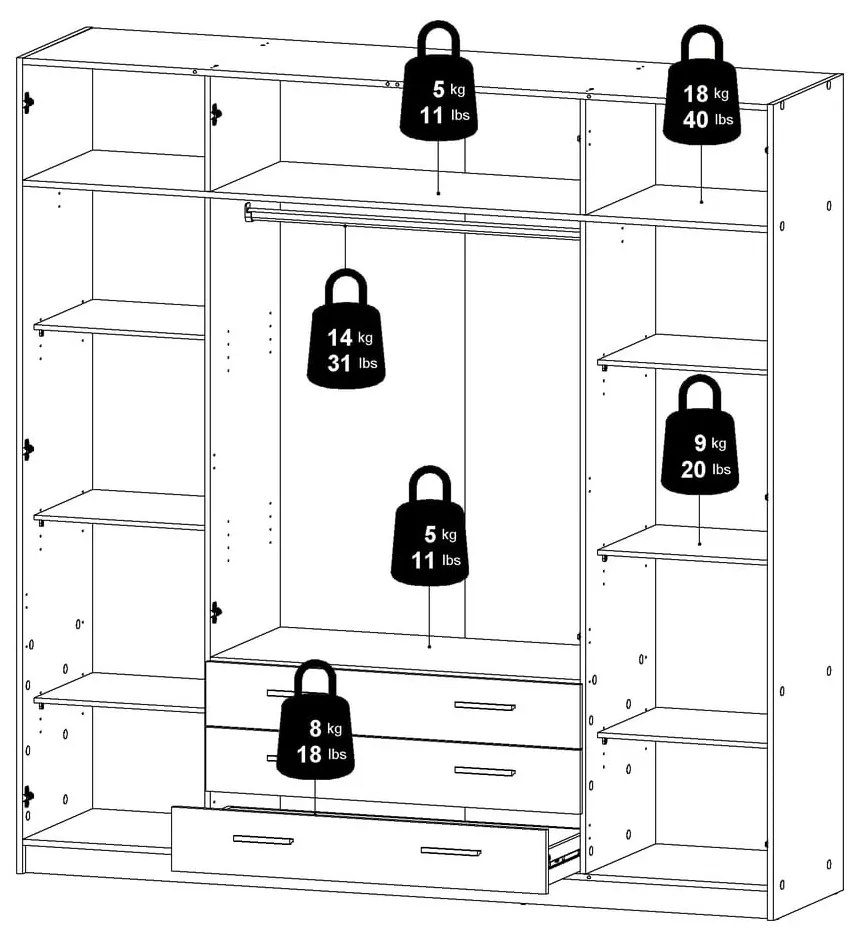 Sötétszürke ruhásszekrény 196x200 cm Sprint – Tvilum