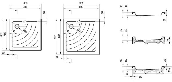 Ravak A007701120 - ANGELA négyzetes zuhanytálca 90×90 cm, fehér