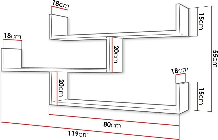 Fali polc 119x18x55cm barna FUR1962-2