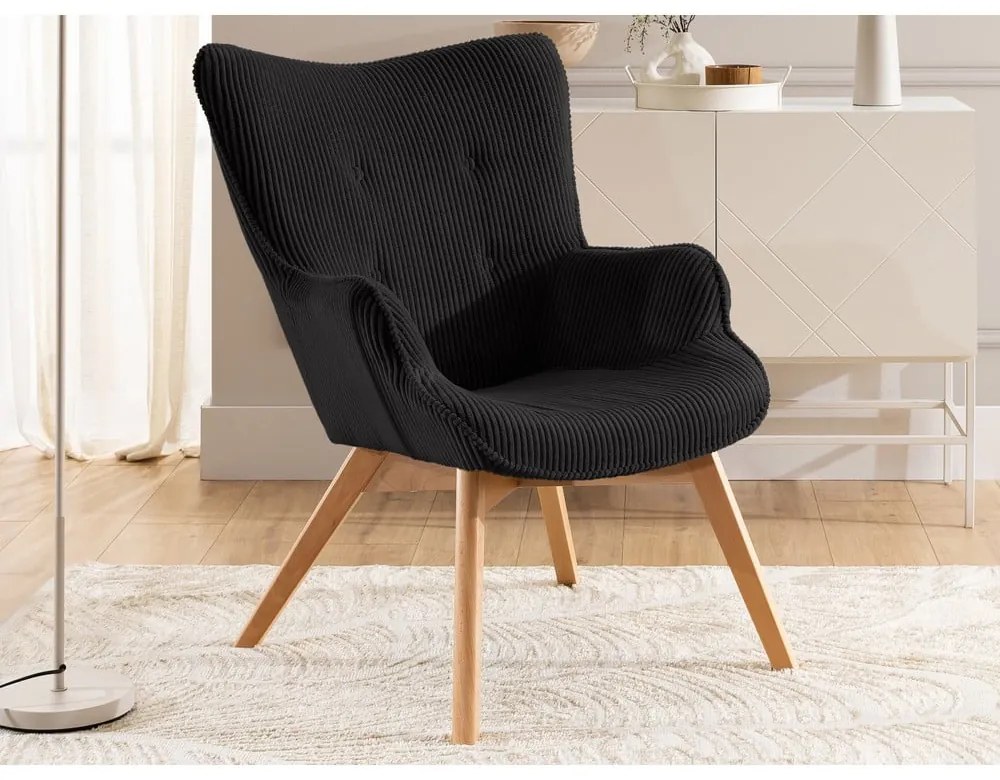 Fekete kordbársony fotel Niko – Ropez