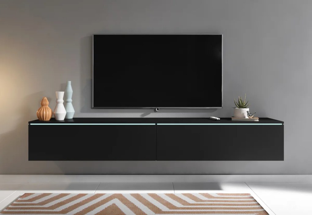 MENDES D 140 TV asztal, 140x30x32, fehér/fehér fényes