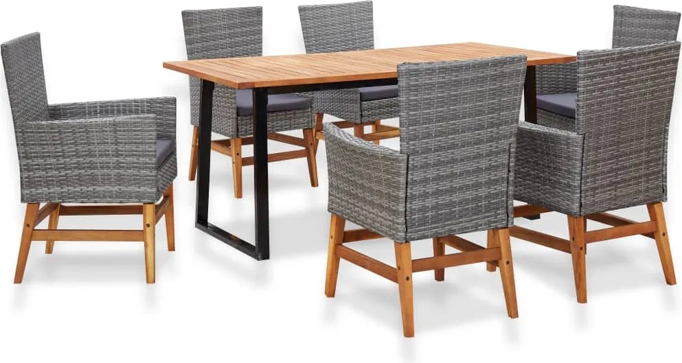 vidaXL 7 részes kültéri szürke polyrattan és akácfa étkezőgarnitúra