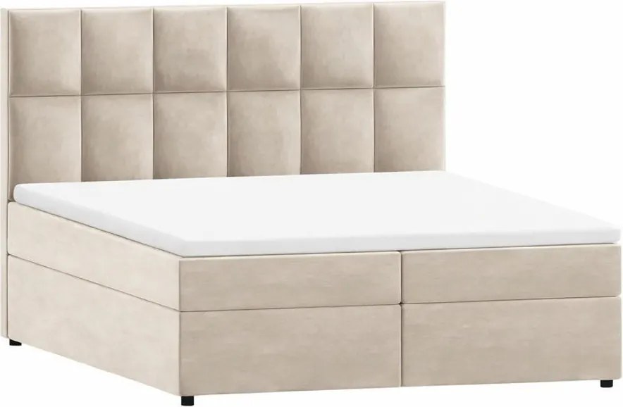 Bézs ágyneműtartós boxspring ágy 200x200 cm Flip – Ropez