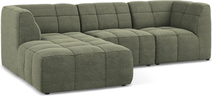 Zöld buklé sarokkanapé (bal oldali-heverő résszel) Aloha – Makamii