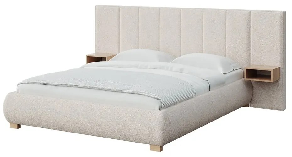 Krémszínű kárpitozott franciaágy ágyráccsal 180x200 cm Fioro – MESONICA