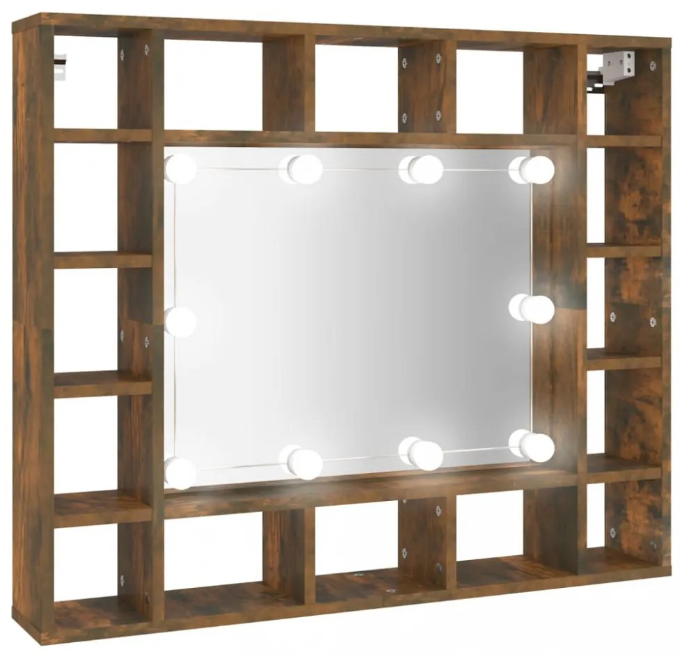 füstös tölgy színű tükrös szekrény LED-ekkel 91 x 15 x 76,5 cm