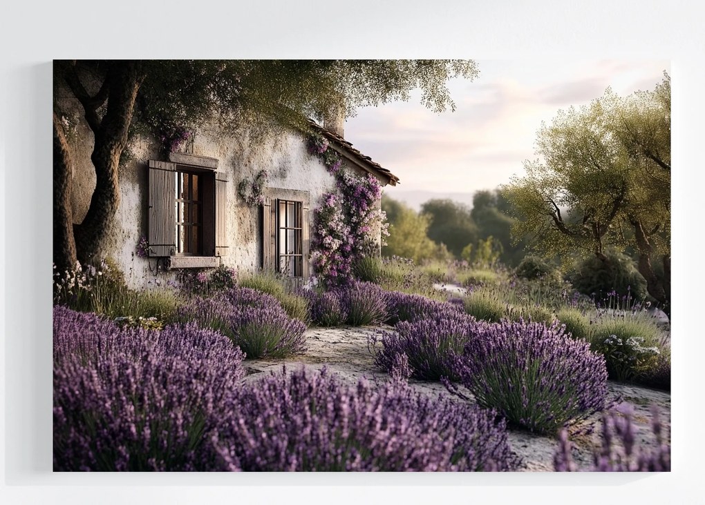 Vászonkép Canvas Tájkép Franciaország Provence Ház Kunyhó Levendula 120x80