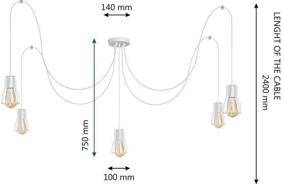 Csillár zsinóron TUBE LONG 5xE27/10W/230V fehér