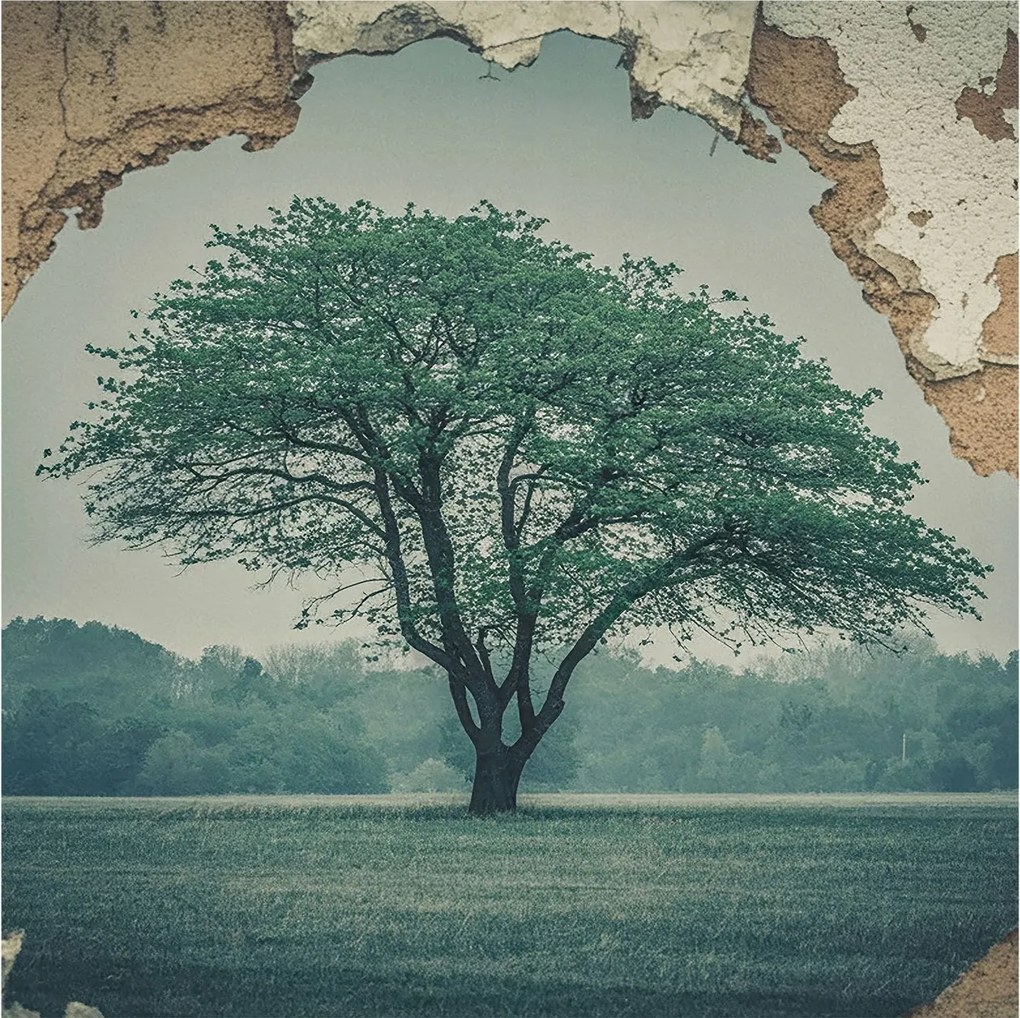 Flizelin tapéta Divatos 3D fali ragasztóval Magányos fa 250x250 Ragasztó