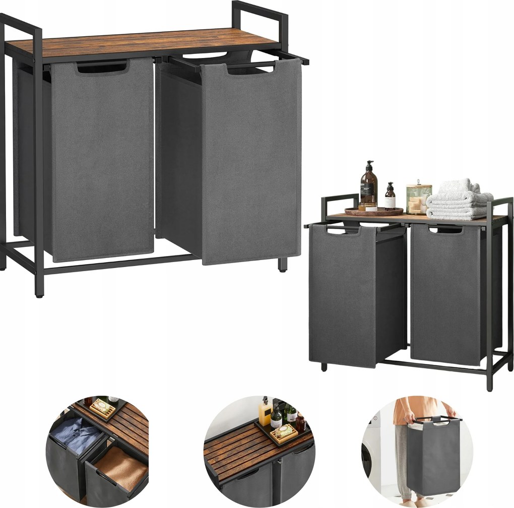 Szabadonálló szennyestartó kosár 2 Rekesz 1 polccal 92 Liter szennyestartó kosár