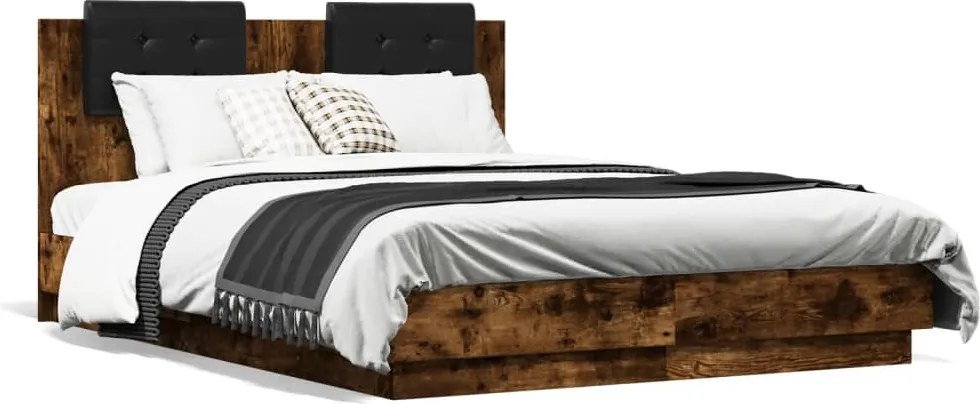 vidaXL füstös tölgy színű szerelt fa ágykeret fejtámlával 120x190 cm