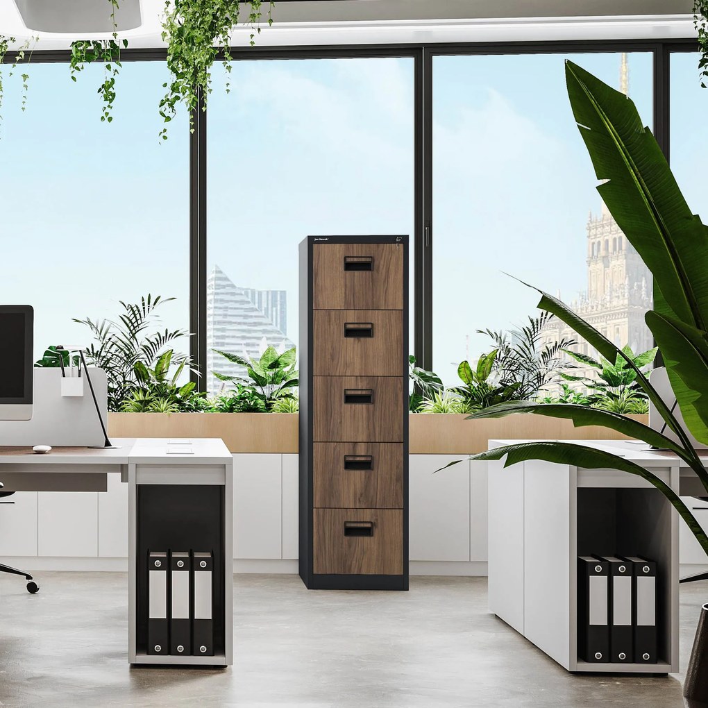 5 fiókos fém iratszekrény, antracit/dió, 460x1625.5x620 mm: SARA Eco Design