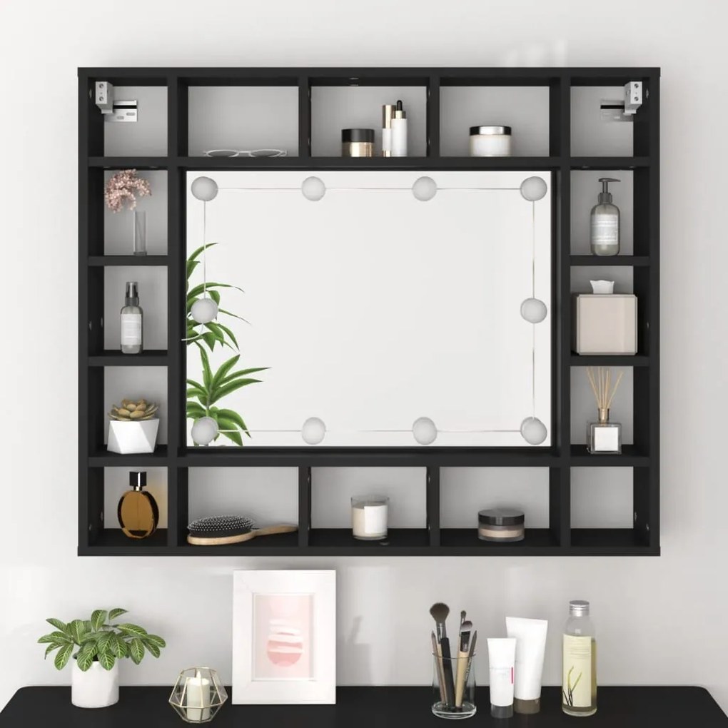 fekete LED-es tükrös szekrény 91x15x76,5 cm