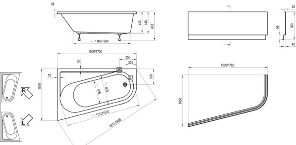 Ravak CA41000000 - Sarokkád CHROME 170x105 cm akrilát/fehér