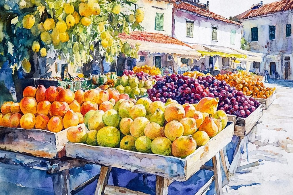 Vászonkép Canvas Város Tér Piac Gyümölcsök Zöldségek Kereskedelem Bevásárlás 60x40