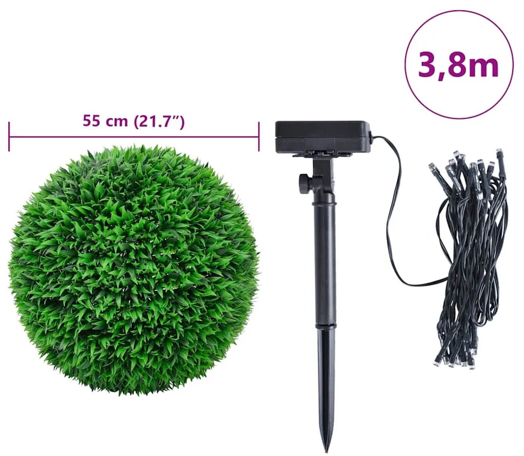 2 db zöld mesterséges boxwood gömbök LED fényekkel 55 cm