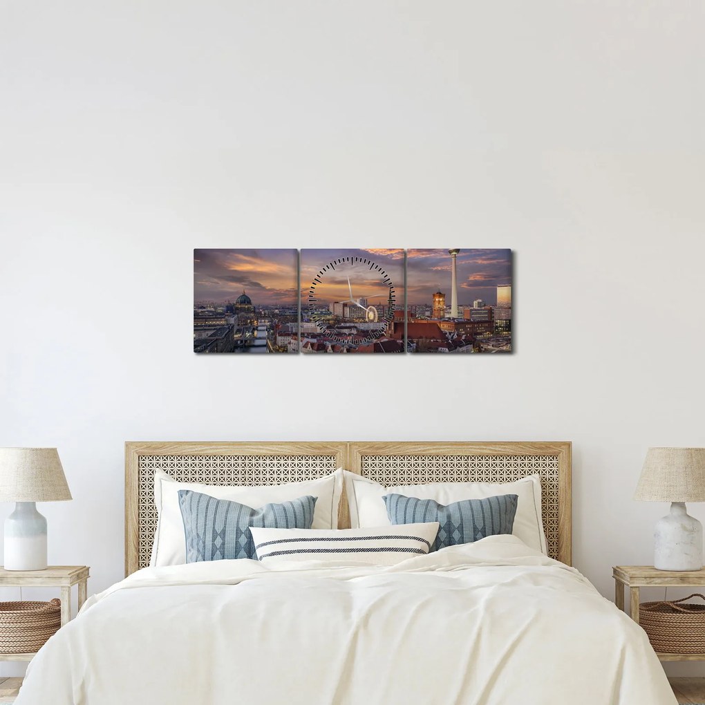 Kép - Naplemente Berlin felett (órával) (90x30 cm)