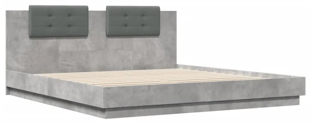 betonszürke ágykeret fejtámlával és LED-világítással 160x200 cm
