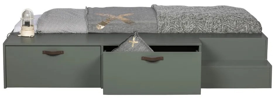 Zöldes szürke borovi fenyő gyerekágy tárolóhellyel 80x200 cm Stage – vtwonen