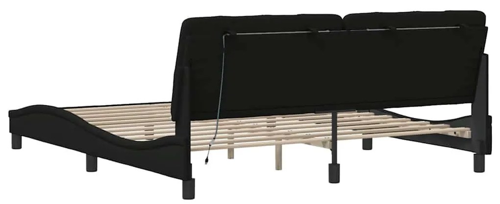 fekete szövet ágykeret LED-es matrac nélkül 180 x 200 cm