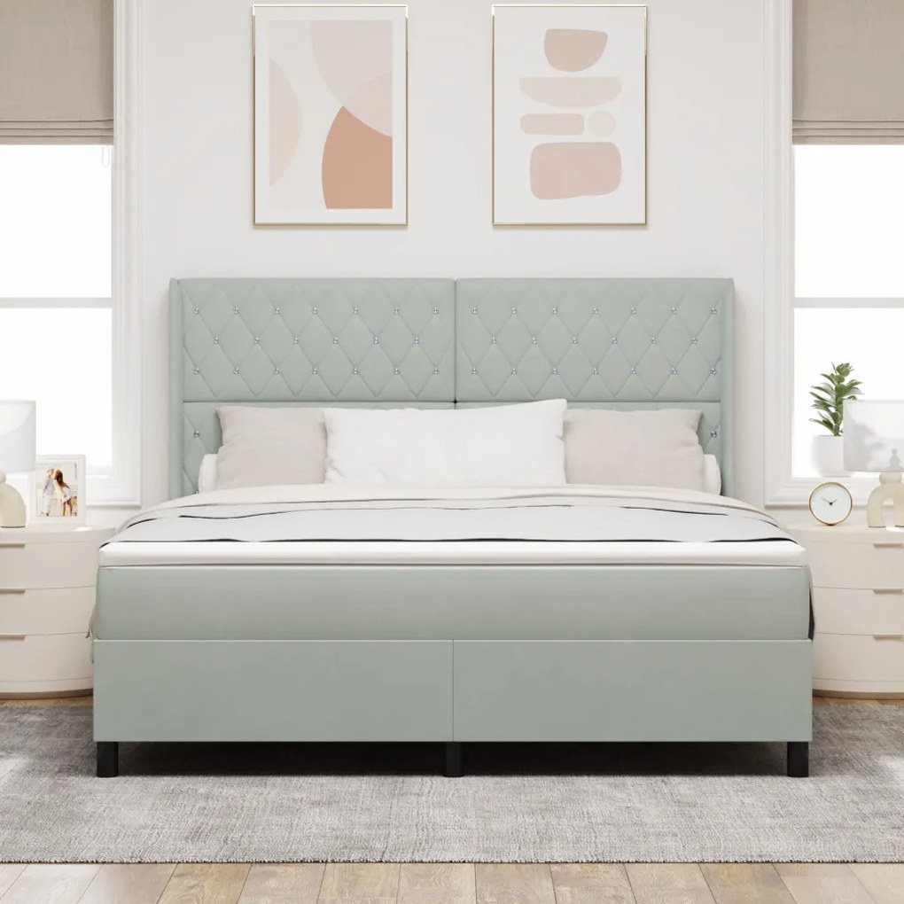 Boxspring Ágy Matrac Fény Szürke 180x200 cm Bársony