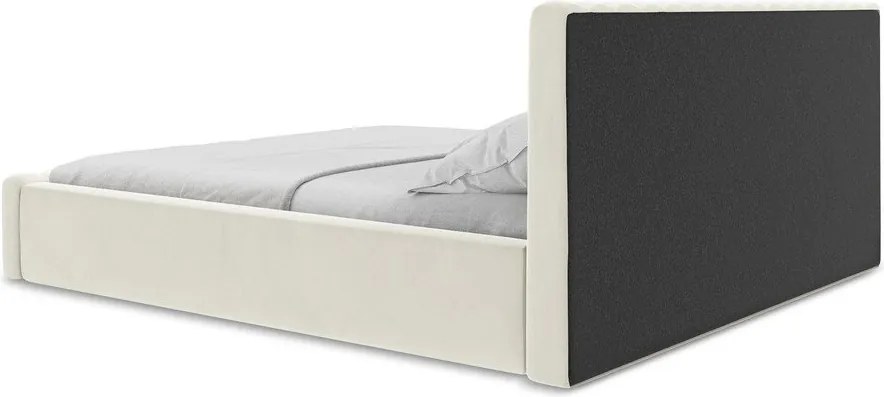 Krémszínű kárpitozott ágyneműtartós franciaágy ágyráccsal 160x200 cm Lemi – Makamii