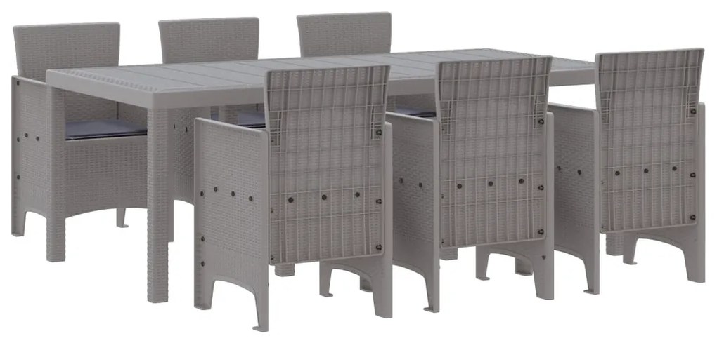 7 Fős Kerti Étkezőszett Párnákkal Világosszürke Polyrattan