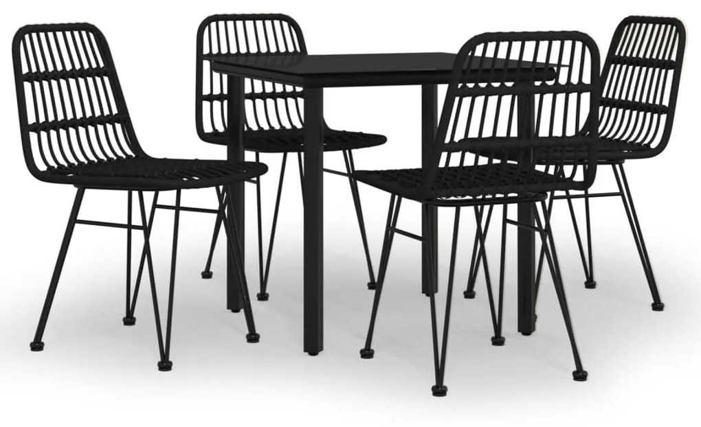 vidaXL 5 részes fekete polyrattan kerti étkezőgarnitúra