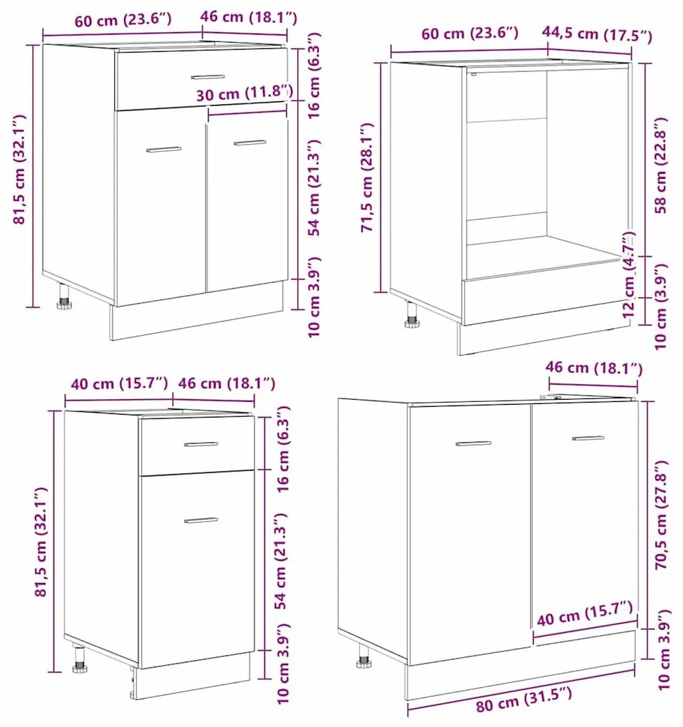 Konyhaszekrény garnitúra fiókkal Lyon 8 pcs Szürke Sonoma