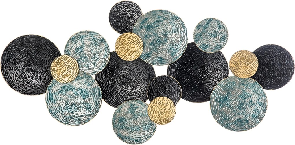 HOMCOM Fém Faldekoráció, 3D Falművészet Körökkel Dombornyomott Felülettel, Vintage, 133x66cm, Kék, Fekete és Arany | Aosom