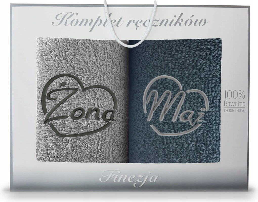 Törölköző szett 2db 70x140 Feleség Férj Ajándék Hímzés Hamutartó-grafit Koney