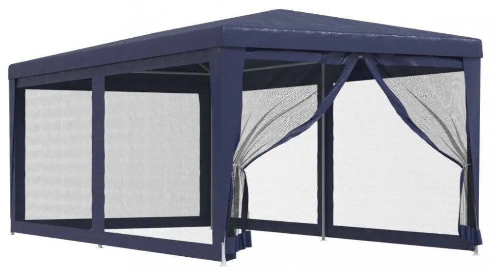 kék HDPE rendezvénysátor 6 hálós oldalfallal 3 x 6 m