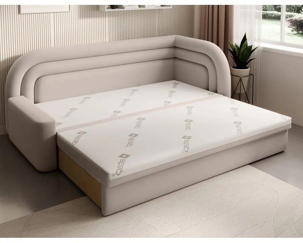 Bézs bársony kinyitható-tárolóhelyes kanapé bal oldali 223 cm Fabillo – ELTAP