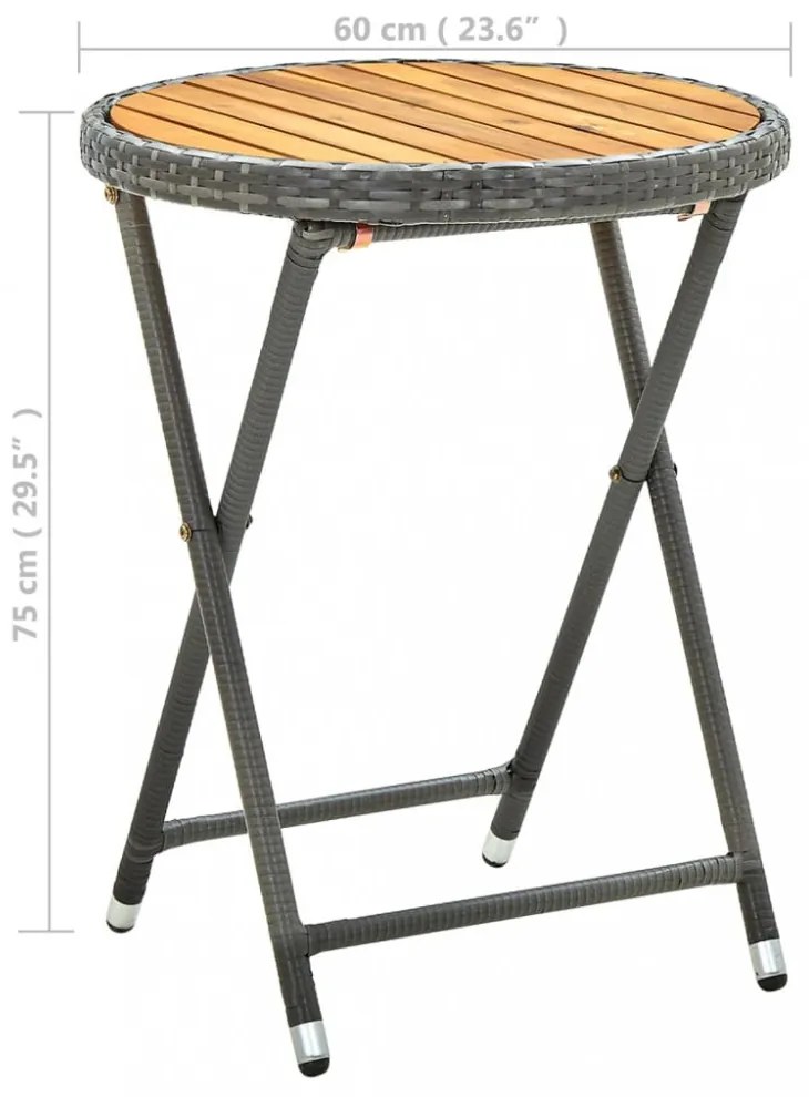 szürke polyrattan és tömör akácfa teázóasztal 60 cm