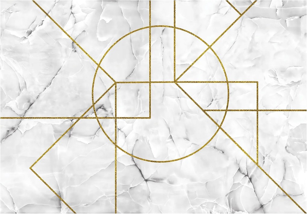 Fotótapéta flizelin Fehér márvány Arany geometria Vonalak Kerekek 200x140 +ragasztó