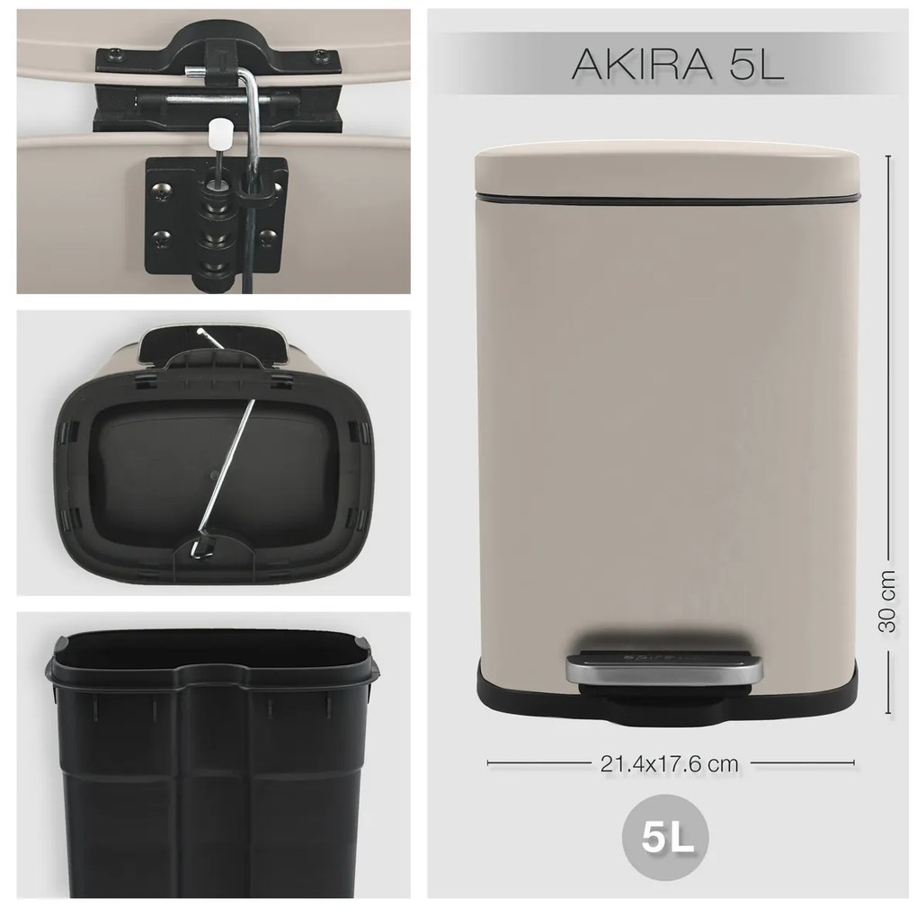 Spirella Akira pedálos szemetes 5 l, mattszürkésbarna