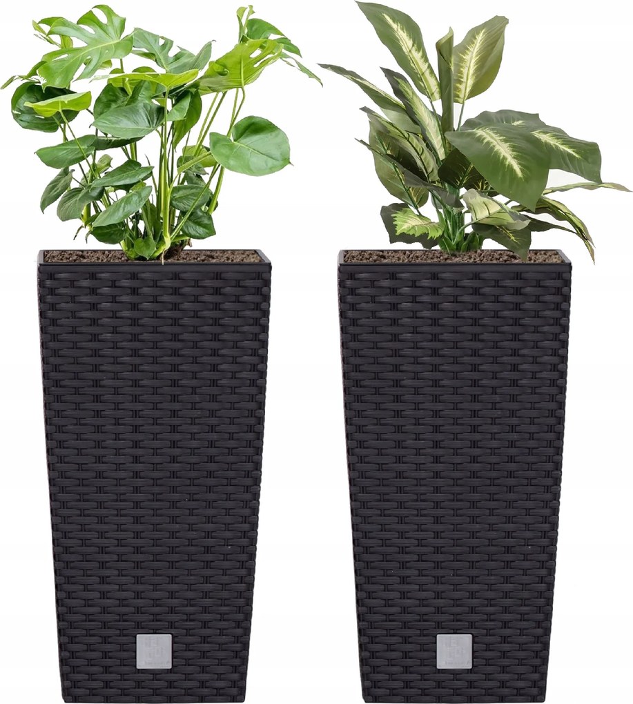 2 db-os magas kaspó szett Rattan 17x17x32,4 cm betét 3 L antracit