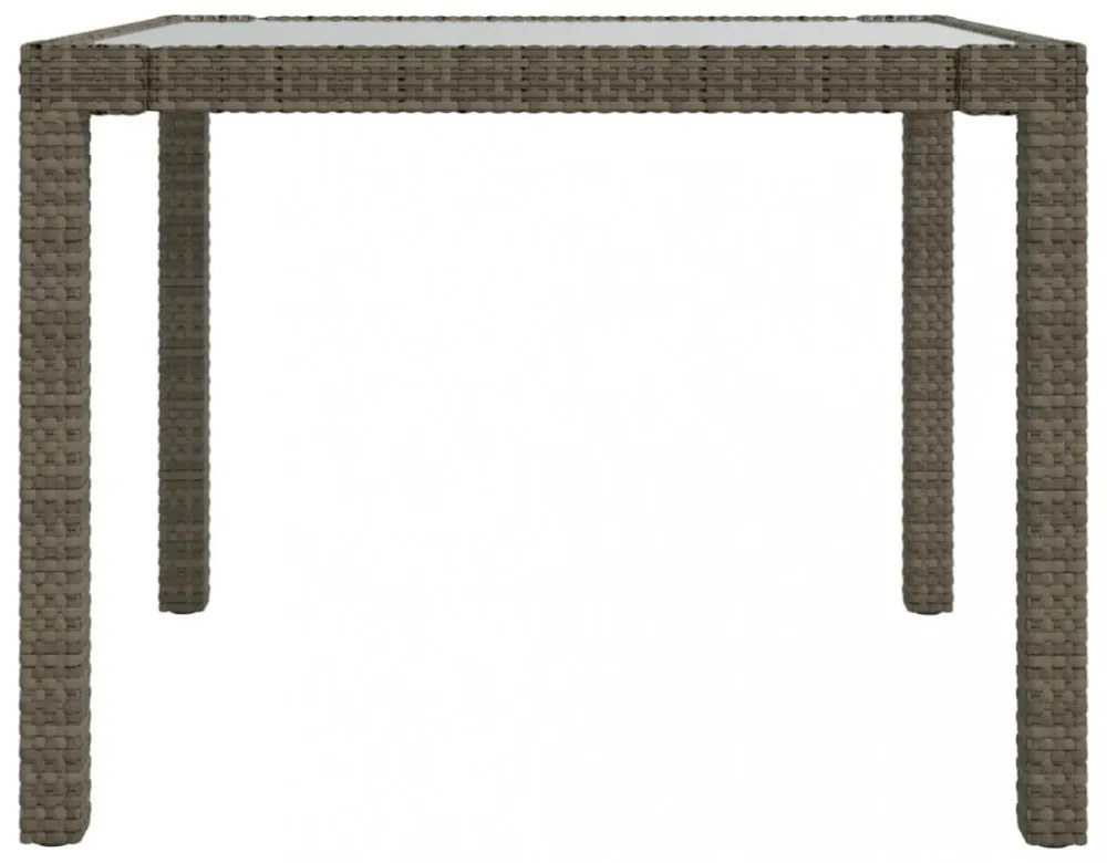 szürke polyrattan és edzett üveg kerti asztal 90 x 90 x 75 cm