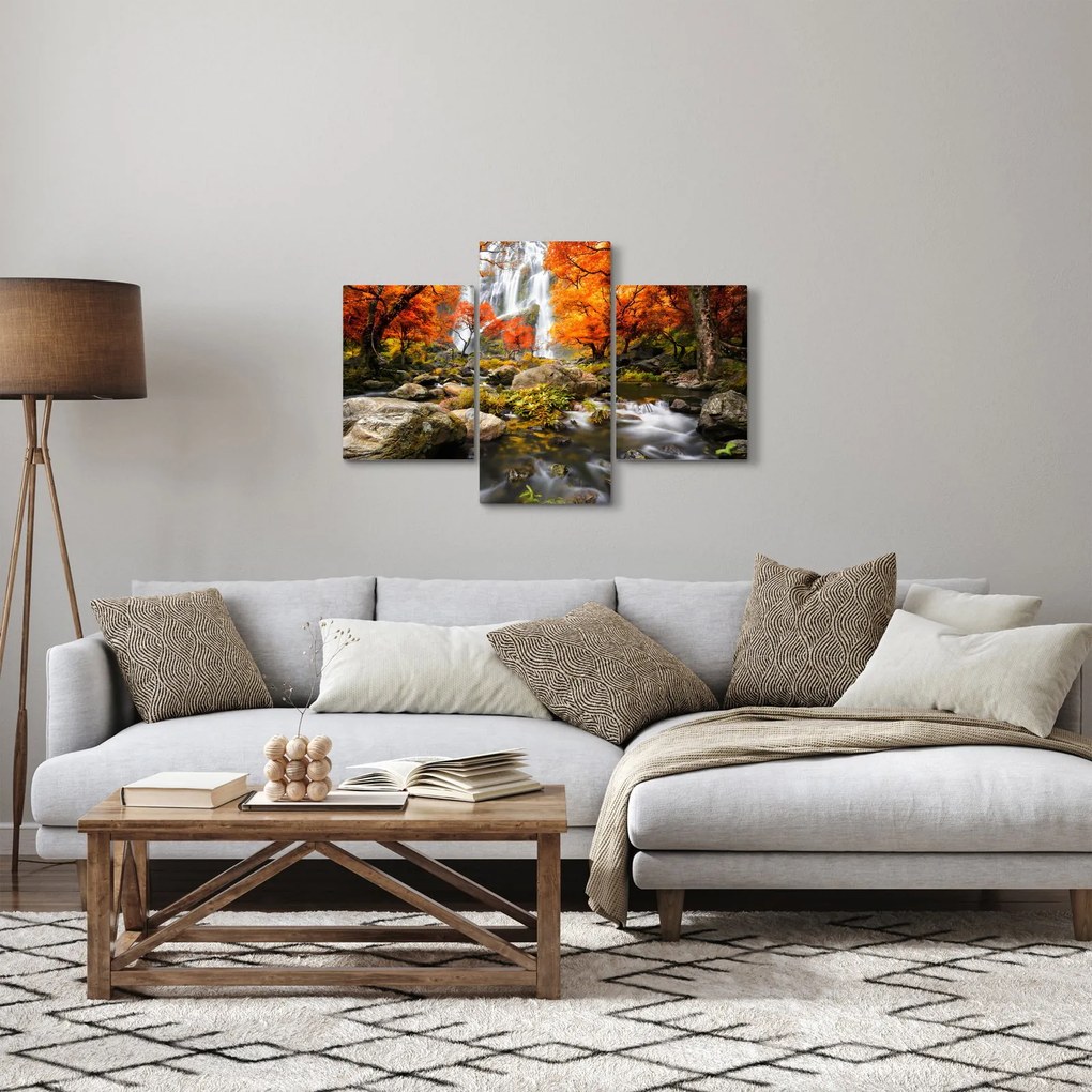 Kép - Vízesések őszi tájban, narancssárga (90x60 cm)