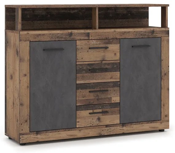 LUNA MIDI B Komód 2 ajtó/4 fiók Old wood/ szürke színben
