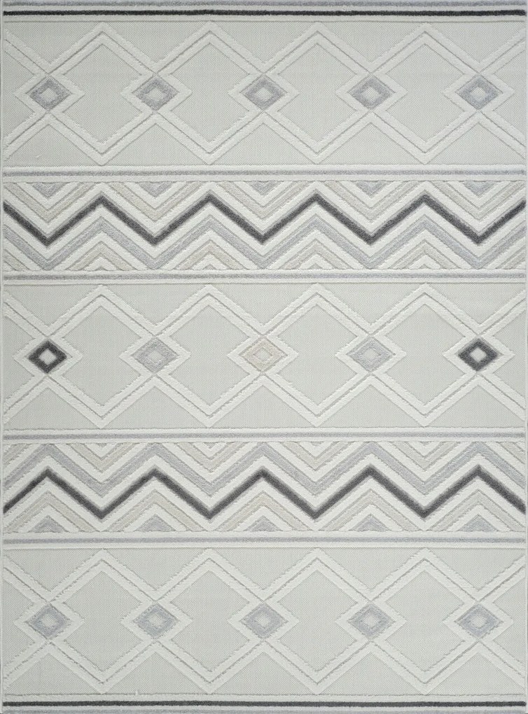 Boho szőnyeg 80x150cm nappaliba, puha krémszürke mintás, 3D hatású