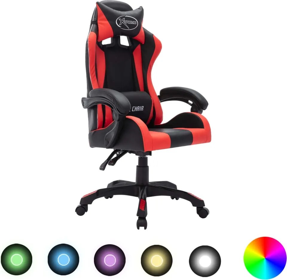 vidaXL piros és fekete műbőr versenyszék RGB LED-világítással