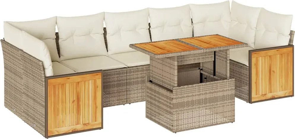 vidaXL 8 részes bézs polyrattan akácfa kerti ülőgarnitúra párnával