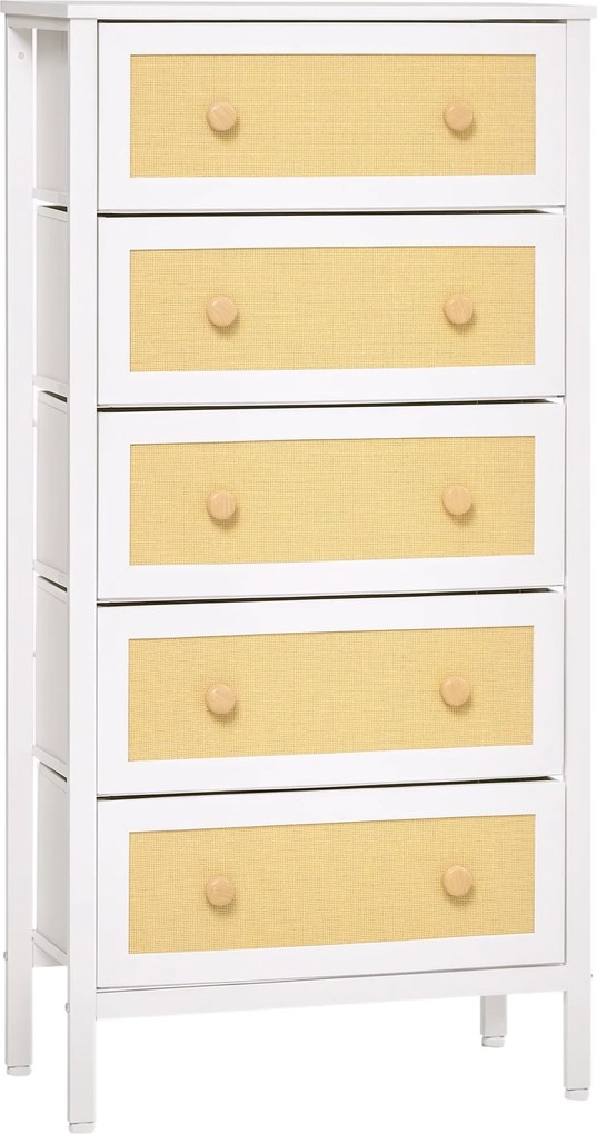 HOMCOM Bohém Stílusú Hálószobai Fiókos Szekrény 5 Hajtható Szövet Fiókkal | Aosom