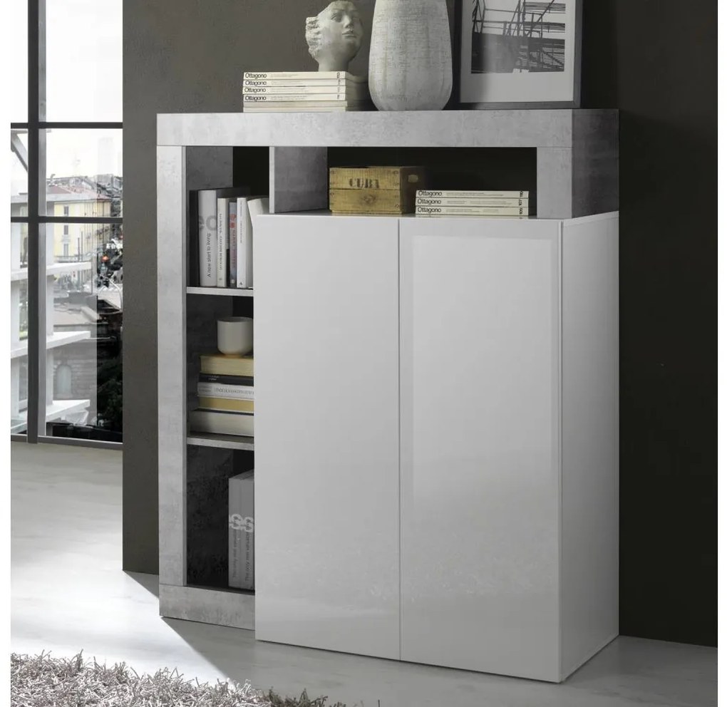 LENOR komód fehér/szürke, betonhatású