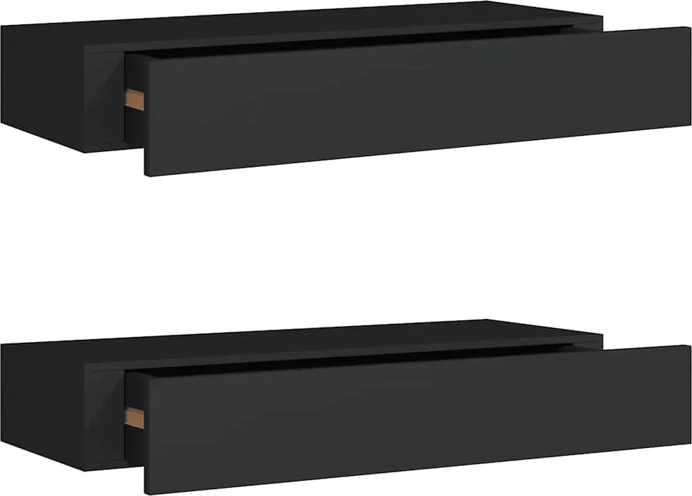 vidaXL 2 db fekete MDF falra szerelhető fiókos polc 60 x 23,5 x 10 cm