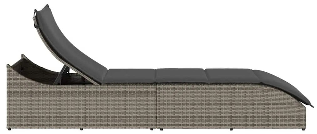 összecsukható napozóágy párnával és tárolóval szürke polyrattan