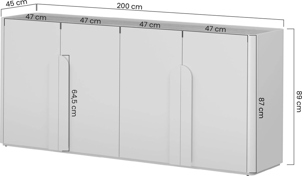 Amilio négyajtós komód 200 cm - kasmír / olajozott tölgy / világos tölgy fogantyúk
