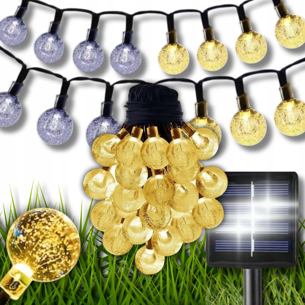 Girland 6M Napelemes Lámpa 40 Led Lánc Kerti Gömbök Erkély Dekoráció